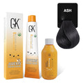 GK HAIR Global Keratin Mixtones Ash Hair Color Cream Tube (3.4 Fl Oz/100ml) + 20 Volume Developer (5 Fl Oz/150ml) - Professional Permanent Long Lasting Toner Dye
