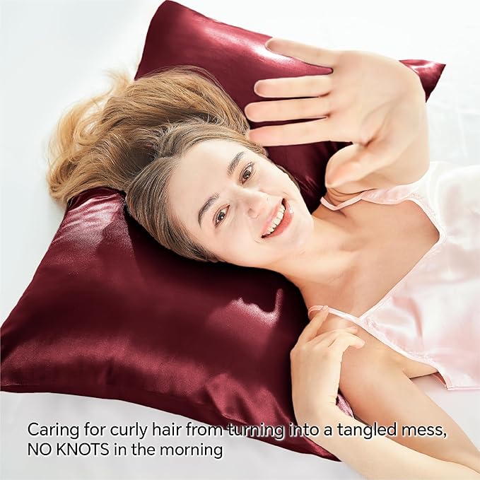 BEDELITE Satin Pillowcase with Zipper, Burgundy King Size Pillow Cases Set of 2, Super Soft and Cooling Similar to Silk Pillow Cases, Gift for Women Men(20x36 Inches)