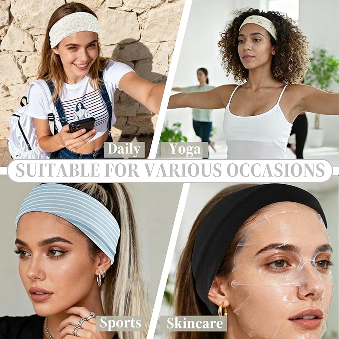 Yoga Headbands for Women, Non Slip Elastic Sweat Hairbands, Solid Color Head Accessories Headscarves Hair Hoop, Sweat-Absorbing Hairbands for Sports, Fitness, Running