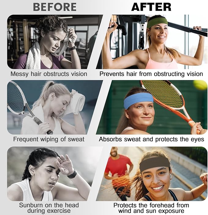 10 PCS Headbands for Women - Fashion Non Slip Cotton Headbands for Women and Men Perfect for Sports and Outdoor Activities in Summer,Including Running, Yoga, Cycling, Gym Workouts
