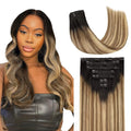 Lashey Clip in Hair Extensions Real Human Hair Balayage Ash Brown to Honey Blonde with Dark Root 7pcs 120g Straight 16 Inch Hair Extensions Natural Remy Human Hair Clip in Extensions