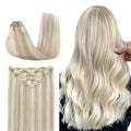 DOORES Hair Extensions Real Human Hair, 5pcs 80g Ash Blonde Highlighted Platinum Blonde 18 Inch, Clip in Hair Extensions Remy Silky Straight Hair Weft Clip ins