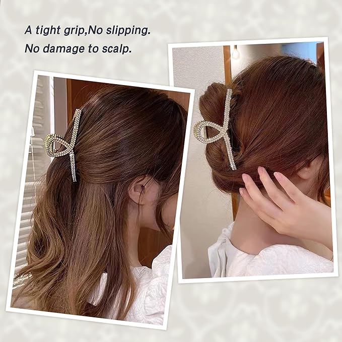 Metal Hair Claw Clips Big Diamond and Pearl Hair Claw Clamps 4.5" Big Butterfly Claw for Women and Girls Hair Accessories for Long Thick/Thin Hair 1 Pcs（Diamond&Pearl）