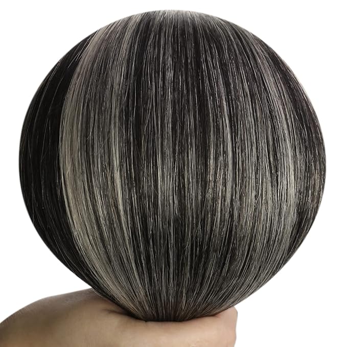 YoungSee 24 Inch Human Hair Sew in Extensions Black Balayage Double Weft Human Hair Extensions Silver Blonde Mix Natural Black Sew in Hair Extensions Remy Hair 100G