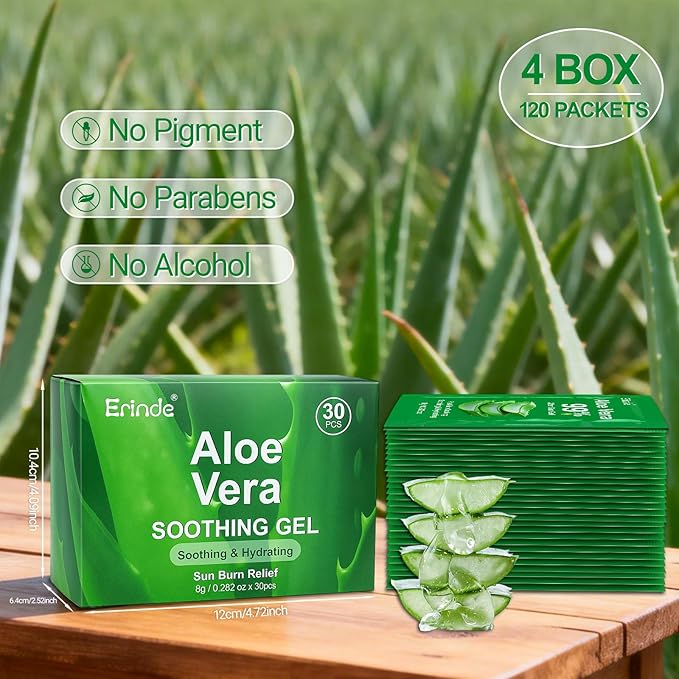 Erinde 120 Pack Aloe Vera Gel for Face, Hair & Body, 99% Pure Aloe Vera Gel for Sunburn Relief, After Sun Skin Care Relief, Skin Care Bulk Soothing Hydrating Aloe Gel for All Skin Types