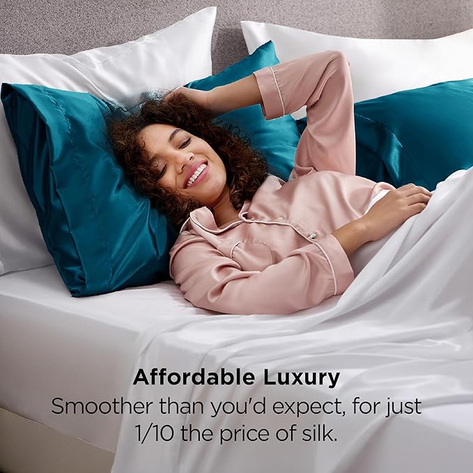 Bedsure Satin Pillowcase 2 Pack Similar to Silk Pillow Cases Standard Size, Pillow Case for Sleeping Women with Envelope Closure, Gifts for Women Men, Teal, 20x26 Inches, 2pcs