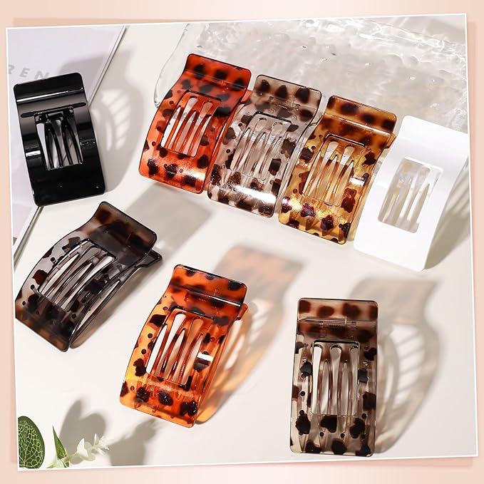 Obeoby 8 PCS Flat Hair Clips for Women, Strong-Hold French Flat Claw Clips for Thin Thick Hair Barrettes Medium Accessories (Tortoiseshell)