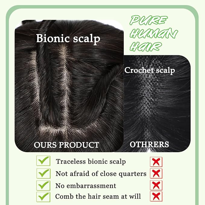 Hair Toppers for Women Real Human Hair, 360°3D Bangs Clip Human Toppers for Women with Thinning hair Realistic Scalp Line (Black, 3D Wispy Bangs(11 * 7))