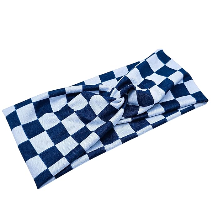 Soft Stretchy Headband, 3-in-1 Versatile Twist Style, One-Piece (Navy/Cream Checkered, Child)