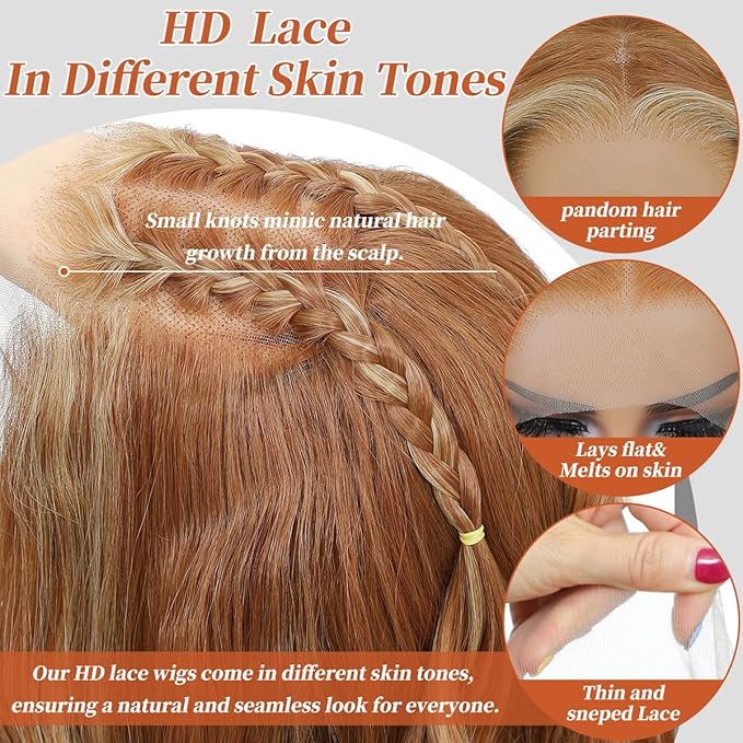 Synthetic Lace Front Wigs Pre Plucked Long Wavy 13x4 HD Lace Ginger Blonde Skunk Stripe Wig 100% Futura Premium Lace Wigs For Black Women 26 Inch Ready to Wear Daily Party Use