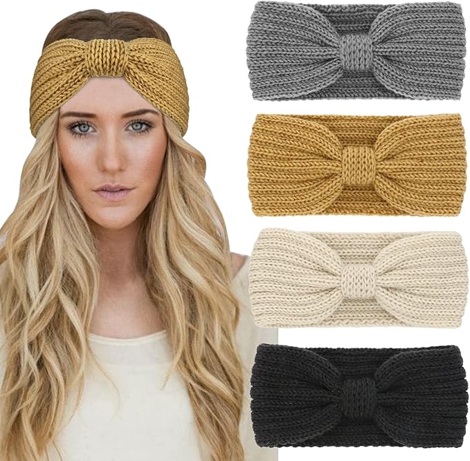 DRESHOW Knit Crochet Headband for Women Ear Warmer Soft Turban Stretch Warmer Headbands Winter Fashion Head Wrap