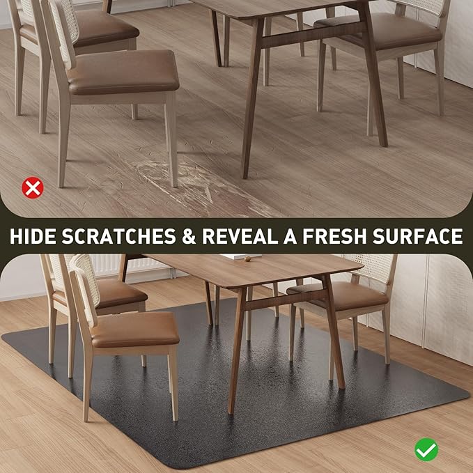 Area Floor Mat for Home, 8'×12' Large Black No Slip Waterproof Vinyl Area Rug for Dining Room, Spill Resistant Hard Floor Protector Cover for Mud Room, Easy Clean Splat Mat for Under High Chair