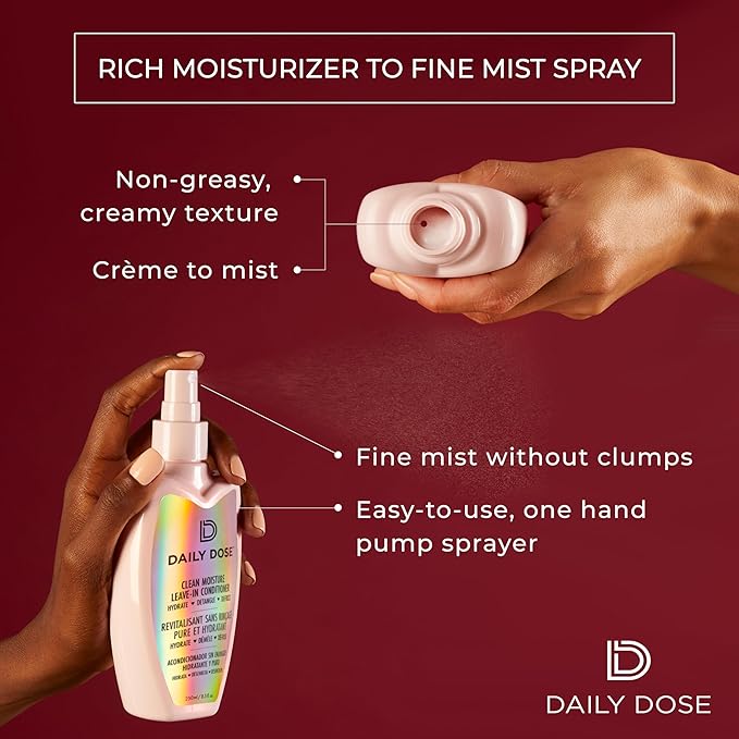 DAILY DOSE Award-Winning Clean Moisture Leave In Conditioner Spray Detangler for Dry, Damaged & Frizzy Hair. Instantly Softens, Smooths & Adds Shine for Kids & Adults. Vegan, Sulfate-Free, Color Safe