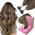 YoungSee I Tip Hair Extensions Human Hair Brown Highlight Itips Hair Extensions Human Hair Dark Brown with Blonde Highlight Tip Hair Extension Soft 20 Inch 50s 50g