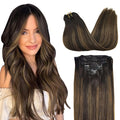 GOO GOO Clip in Hair Extensions Real Human Hair, Remy Human Hair Extensions Clip ins for Women, Natural Human Hair, 16inch 120g 7Pcs, 2/6/2 Balayage Dark Brown to Chestnut Brown