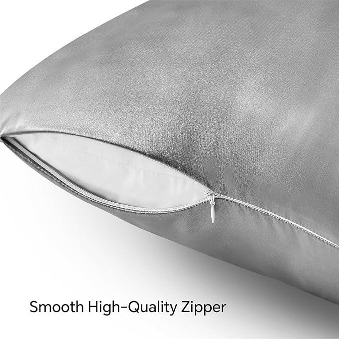 BEDELITE Satin Pillowcase with Zipper 4 Pack, Grey Pillow Cases Queen Size, Super Soft and Cooling Similar to Silk Pillow Cases, Gift for Women Men(20x30 Inches)