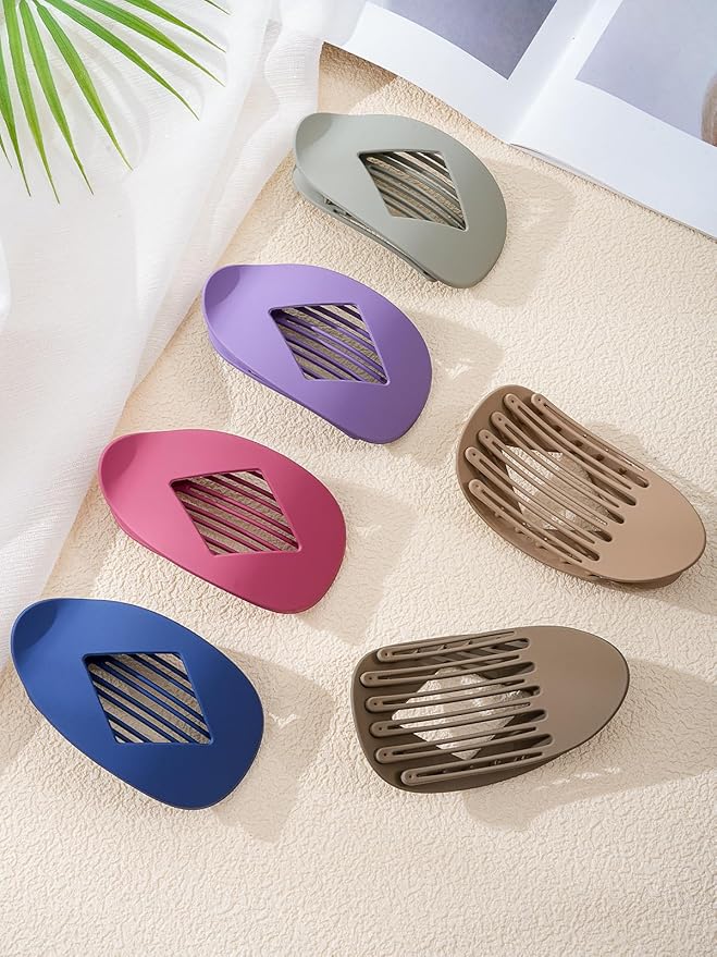 6 PCS Flat Hair Clips for Women - French Medium Flat Claw Clips for Thick Thin Hair, Strong Grip Non Slip Hair Claw Clips for Women Girls