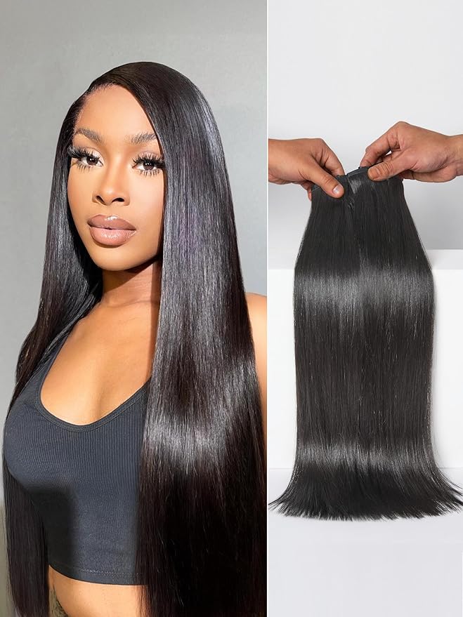 LUVME Silky Straight Seamless 2 Pack 220g 14Pcs Clip in Hair Extensions Full Max with 20inch Remy Human Hair Extensions, Natural Black 100% Real Soft Hair