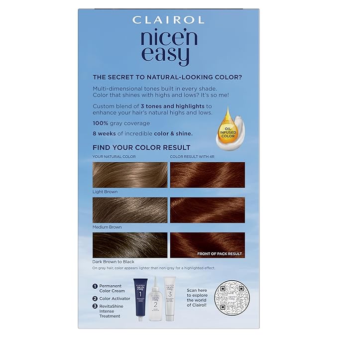 Clairol Nice'n Easy Permanent Hair Dye, 4R Dark Auburn Hair Color, Pack of 3