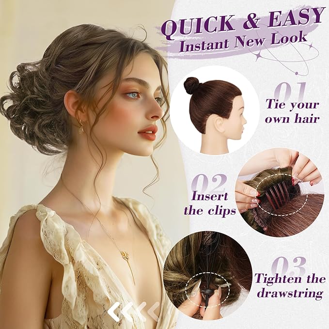 BARSDAR Drawstring Ponytail Extension - 10 Inch Short Wavy Medium Brown Ponytail Extensions for Women - Synthetic Comb Clip in Ponytail Hairpieces Fake Pony Tails Daily - Medium Brown Mixed