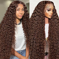 30 Inch Chocolate Brown Deep Wave Lace Front Wigs Human Hair 200 Density 13x6 HD Lace Frontal Wigs Curly Human Hair Brown Glueless Wig For Women Pre Plucked with Natural Hairline