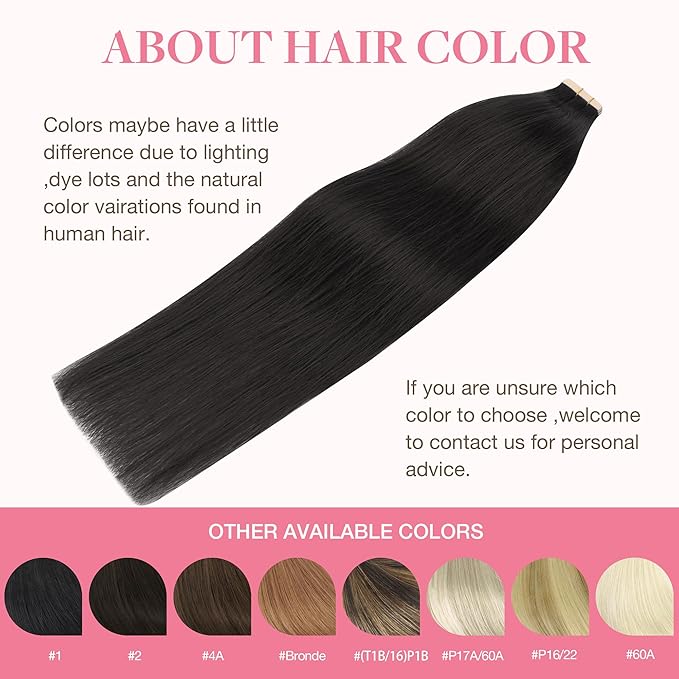 GOO GOO Tape in Hair Extensions Human Hair, 1B Natural black, 26inch 120g 40pcs, Skin Weft Seamless Invisible, Silky Straight with Thick Ends, Remy Human Hair