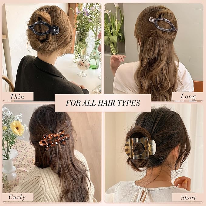 Obeoby 10 Pcs Flat Hair Clips for Women, 3 Styles French Flat Claw Clips for Thin Thick Hair, Medium Duckbill No Slip Hair Accessories Barrettes Girls（Tortoiseshell）