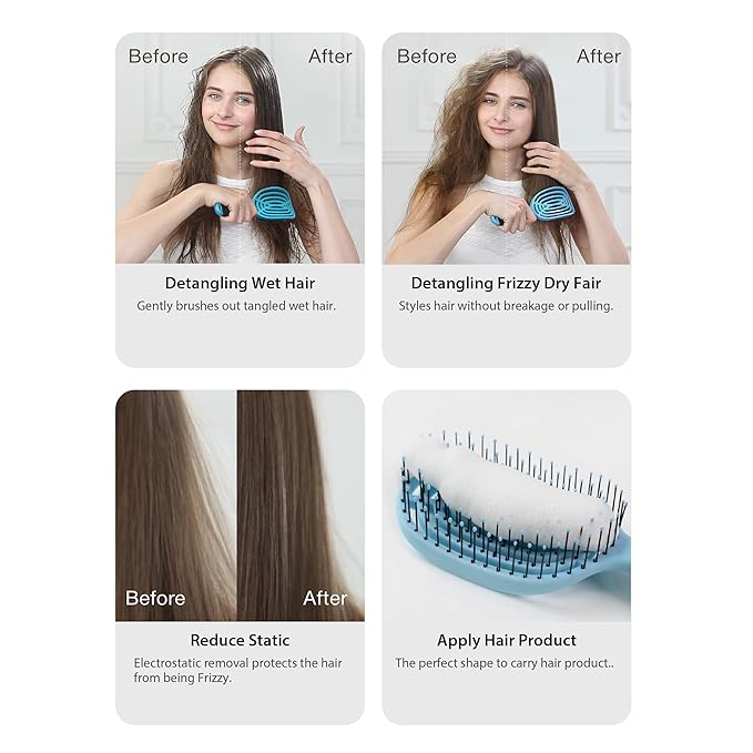 NuWay 4HAIR DoubleC U.S. Patented Double Curved Detangling Brush is Hair Dryer Safe (Rose Pink)