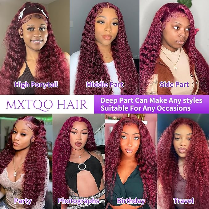 22 Inch 99J Burgundy Lace Front Wigs Human Hair Deep Wave 13x6 HD Lace Front Wigs Pre Plucked with Baby Hair Wet and Wavy Human Hair Wig 200% Density Deep Curly Frontal Wigs for Black Women