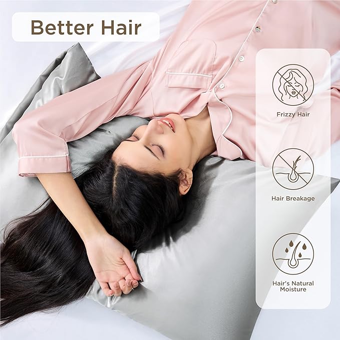 Bedsure Satin Pillowcase Standard Set of 4 - Silver Grey Silky Pillow Cases for Hair and Skin 20x26 Inches, Pillow Covers with Envelope Closure, Gifts for Women Men
