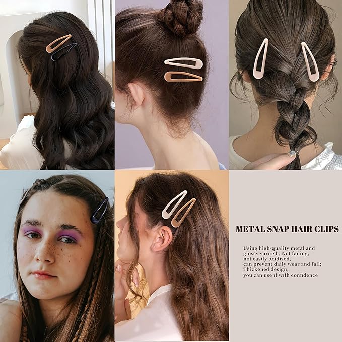 Metal Snap Hair Clips Water Drop No Slip Hair Barrettes for Women Large Hair Clips For Thick And Thin Fine Hair,Black Brown Beige,2.67 x 0.7 Inches,12 PCS