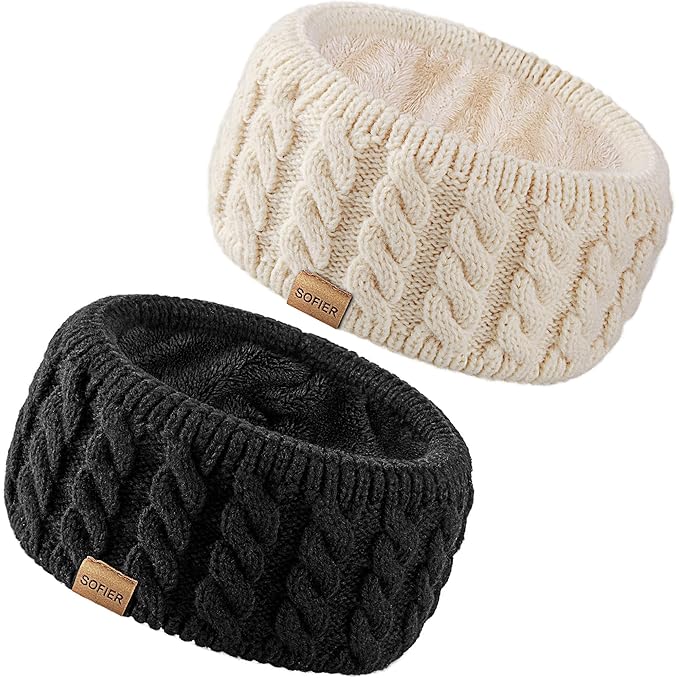 Sofier Winter Headbands for Women Knit Ear Warmers Soft Fuzzy Fleece Lined Cold Weather Ear Muffs Christmas Stocking Stuffers Gifts
