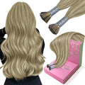 YoungSee Hair Extensions Itip Human Hair Brown Highlight I Tip Hair Extensions Light Brown and Blonde I Tips Hair Extension Real Human Hair 22In 50s 50g I-Tip Extension Natural