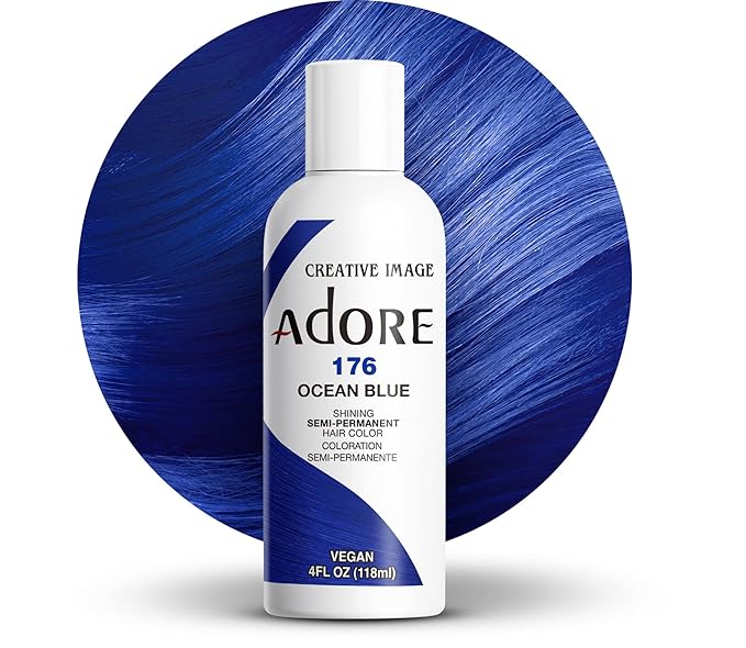 Adore Semi Permanent Hair Color (176 Ocean Blue) | Vegan & Cruelty-Free Blue Hair Dye | No Ammonia, No Peroxide, No Alcohol | 4 Fl Oz (Pack of 1)