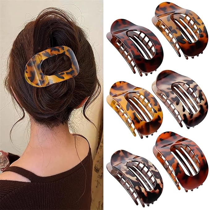 Leopard Flat Hair Clips for Women 6Pcs Strong Hold French Claw Clips for Thick or Thin Hair No Slip Grip Hair Claw Clips Hair Accessories for Styling Sectioning & Daily Wear