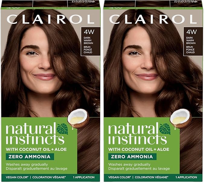 Clairol Natural Instincts Demi-Permanent Hair Dye, 4W Dark Warm Brown Hair Color, Pack of 2