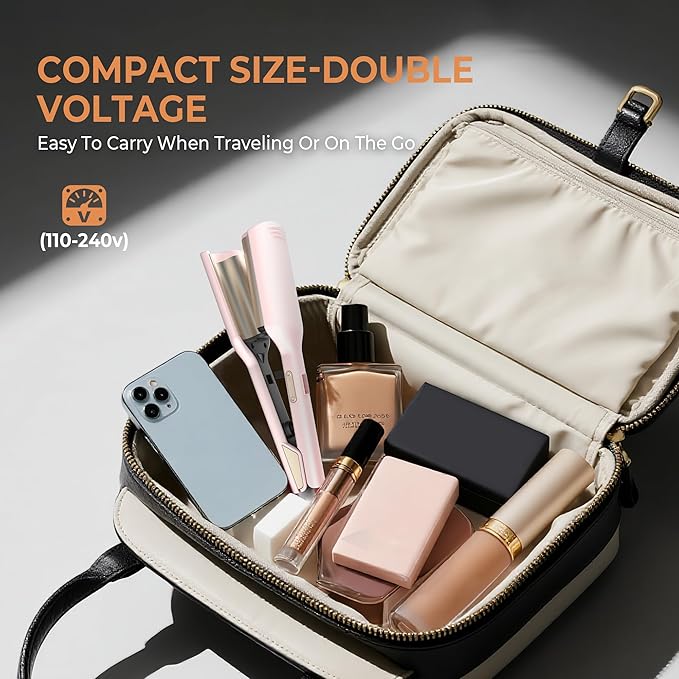 MINI Curling Iron Hair Crimper Waver, Beach Waves Curling Wand, Waver Hair Tool, Double Voltage, Easy to Use, Pink, 1.25 Inch