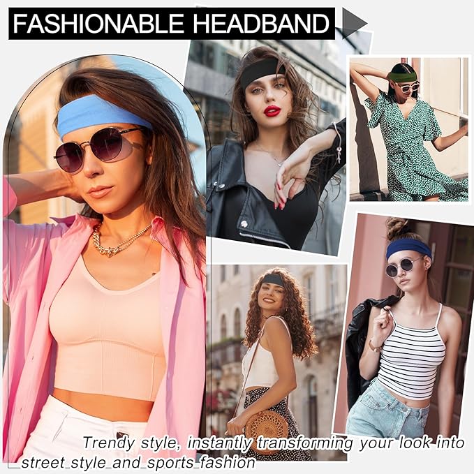 10 PCS Headbands for Women - Fashion Non Slip Cotton Headbands for Women and Men Perfect for Sports and Outdoor Activities in Summer,Including Running, Yoga, Cycling, Gym Workouts