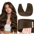 GOO GOO Tape in Hair Extensions Human Hair, #4H Light Chocolate Brown, 14inch 50g 20pcs, Skin Weft Seamless Invisible, Silky Straight with Thick Ends, Remy Human Hair