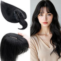 SEGO 100% Real Human Hair Toppers, with Air Bangs, Silk Base 150% Density, Clip in Topper, 2.7”x5.1”, HairPieces for Women, with Thinning/Hair Loss Cover Gray