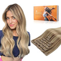 DOORES Hair Extensions Clip in Human Hair, Balayage Medium Copper to Sandy Blonde 18 Inch 120g 7pcs, Clip in Hair Extensions Remy Weft Natural Straight Weft for Women