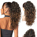 Flufymooz 100％ Pure Protein Ponytail Extension, 18 Inch Curly Claw Clip Ponytail Hair Extensions Natural Soft pony tail hairpiece for women-Dark Almond Brown with Copper