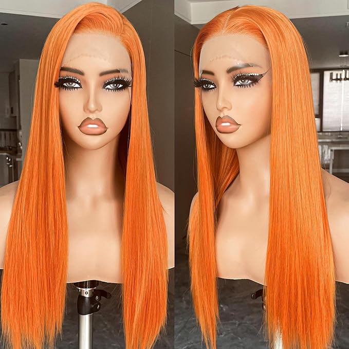 BLL Ginger Wig, Lace Front Wigs Pre-Plucked 13x4 Synthetic HD Lace Front Wigs Long Straight Glueless Ready to Wear Orange Wig For Black Women 26inch