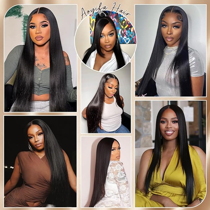 13x6 Straight Lace Front Wigs Human Hair Can Last 12 Months 230 Density Virgin Real Human Wig 13x6 HD Lace Front Wigs Human Hair Pre Plucked Tangle-Free Natural Black for Women (32Inch)