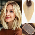 starluck Hair Toppers for Women Real HumanHair,5.5"*4"MONO Large Base,100% Real Human Hair-Toppers for Women with Thinning,46g Hand-moven Topper,Gray Roots,High Volume,Ombre Light Blonde