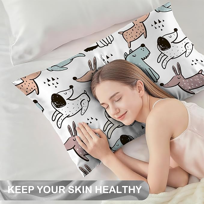 Cute Dogs Dog Satin Pillow Case Queen Size,Soft Pillowcases for Hair and Skin Similar to Silk,Pillowcases with Hidden Zipper Bedding Accessories,20X30 Inches,1 Pack