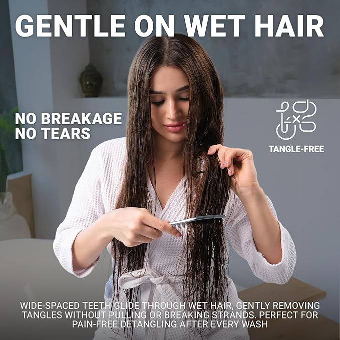 Janeke Wave Comb – Wide Tooth Detangling Comb for Wet & Curly Hair – Heat-Resistant, Anti-Static, Gentle on Scalp – Made in Italy Professional Hair Tool (Silver)