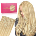WENNALIFE Seamless Clip In Hair Extensions, 20 Inch 7pcs 150g Light Blonde Highlighted Golden Blonde Hair Extensions Clip In Real Human Hair Extensions Invisible PU Weft Human