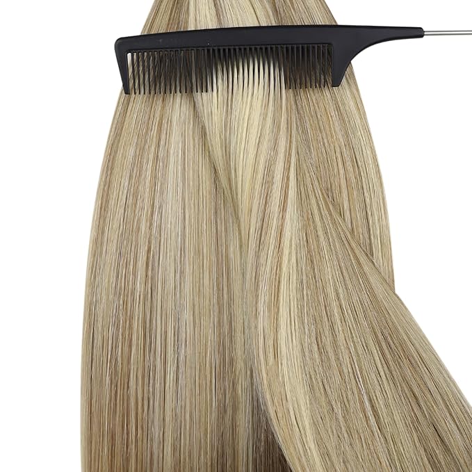 YoungSee Nano Ring Hair Extensions Highlight Light Brown Nano Bead Hair Extensions Real Human Hair Light Brown Highlight Platinum Blonde Nano-tip Hair Extension Smooth Texture 22inch 50s 50g