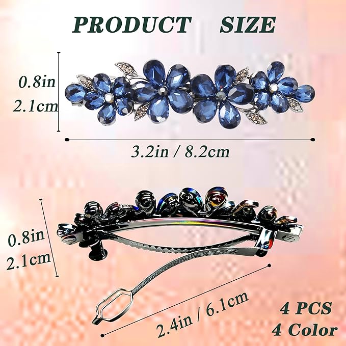 Hair Clips for Women, Rhinestone Bridal Hair Barrettes with Crystal Accents, Sparkly Hair Pins for Wedding, Bride & Long Hair, Formal Evening Hair Accessories